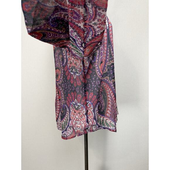 Loft Women's Sz XL Blouse Top Multicolored Paisley Print Lined Ruffle Trim - Picture 6 of 16
